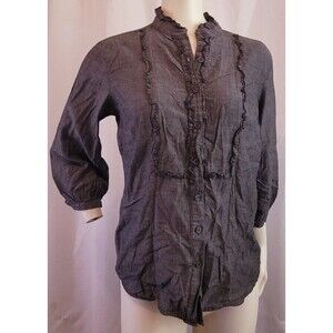 Ninety Clothing Co Women's M Ruffle Blouse Gray 3/4 Sleeve Business Casual